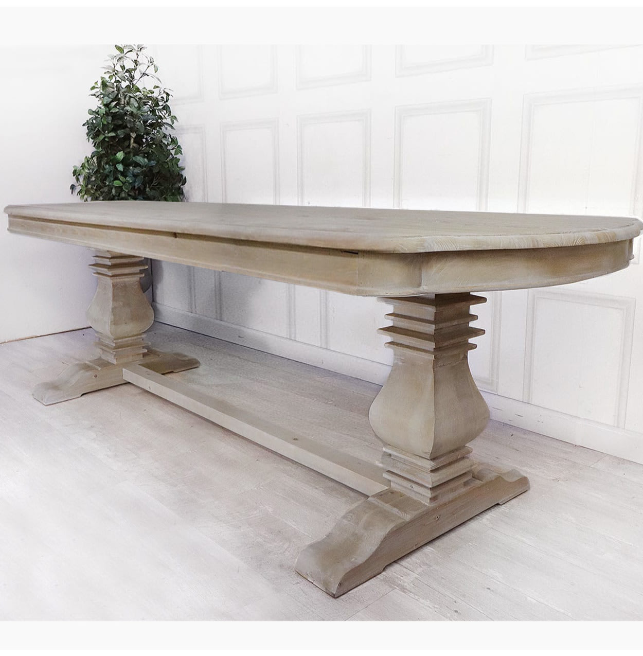 Kidney End Grey Wash Dining Table