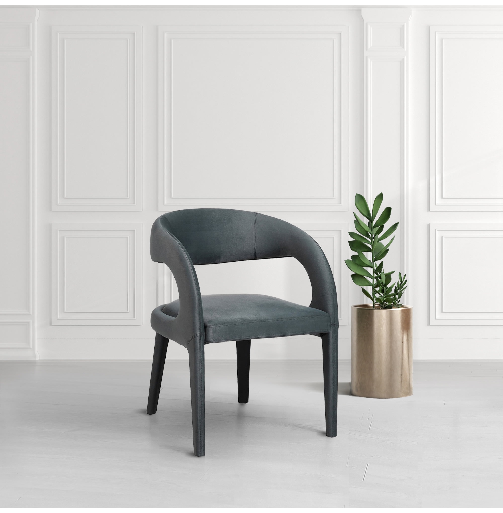 Grey Velvet Modern Curve Dining Chair