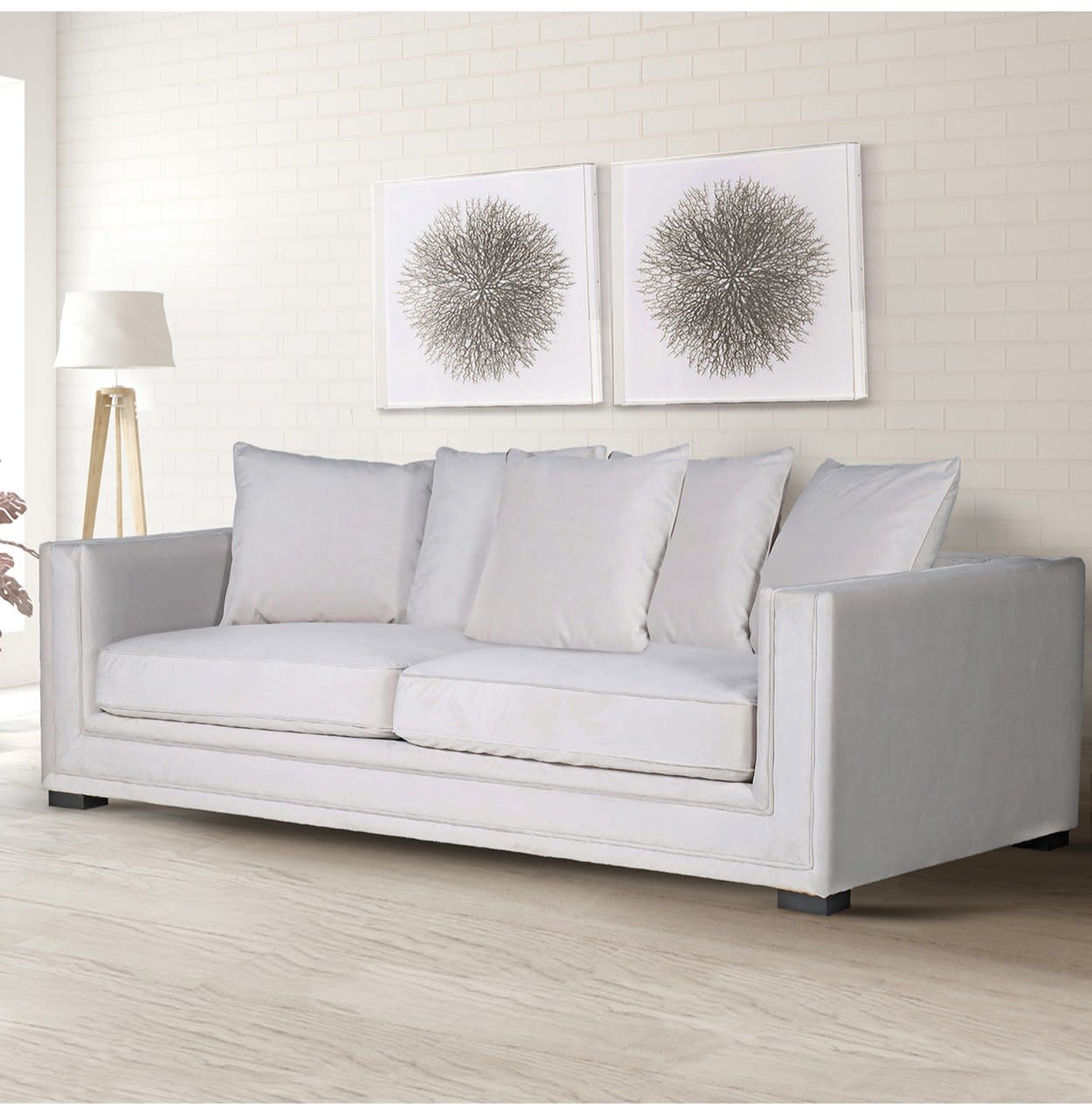 Square Arm Soft Grey Dacron 3 Seater Sofa