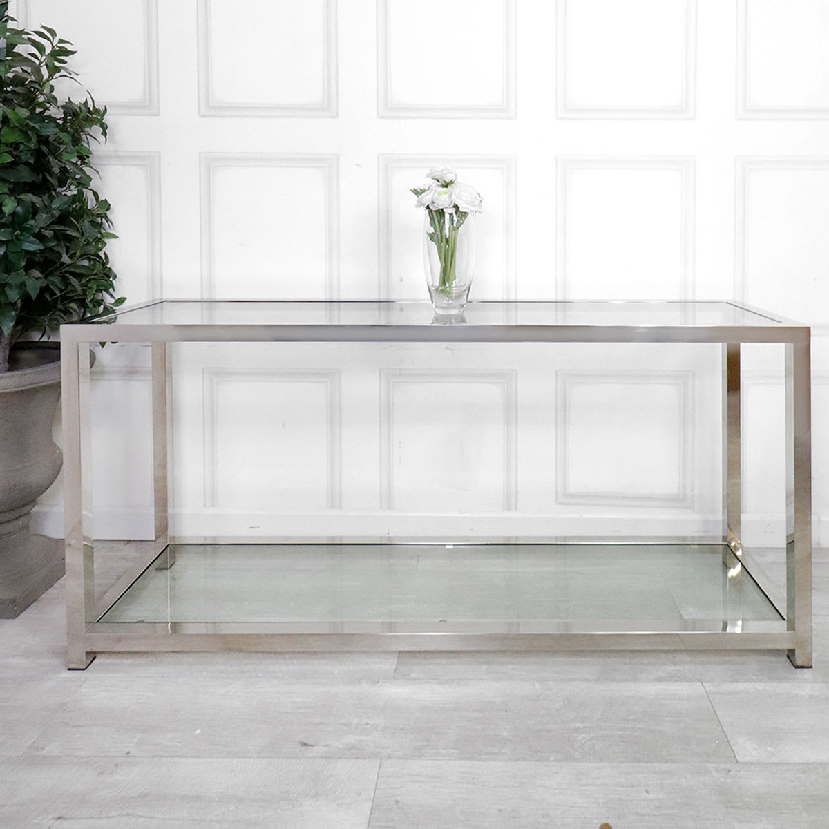Sloane Chrome and Glass Long Hall Table