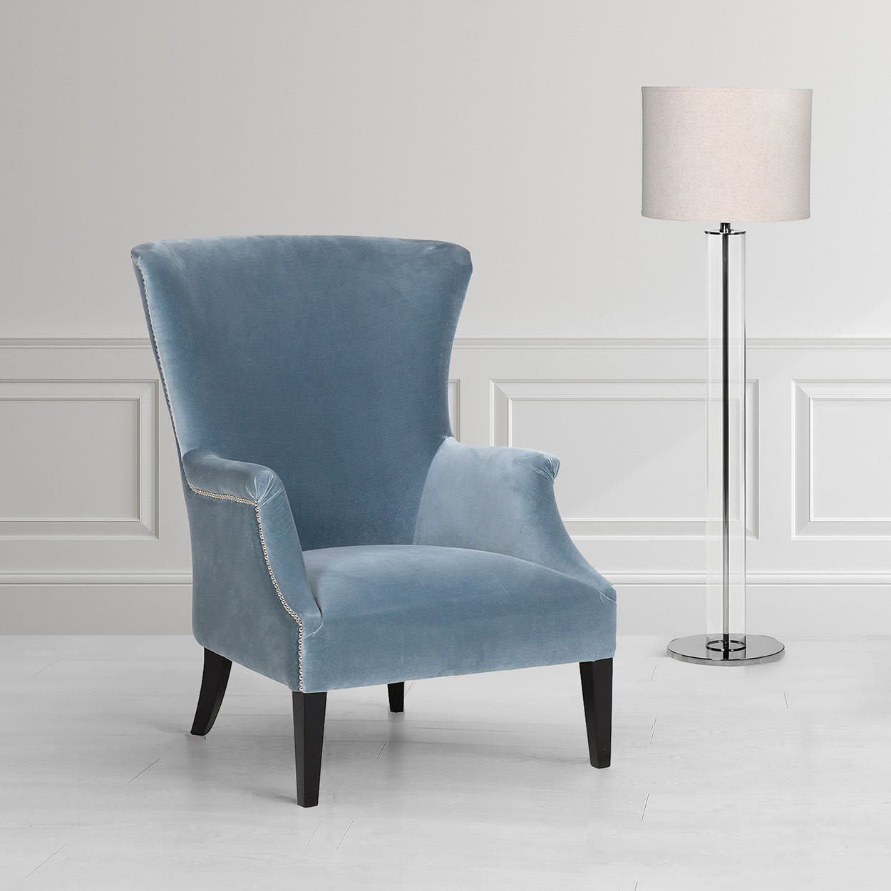 Blue Cotton Studded Salon Chair