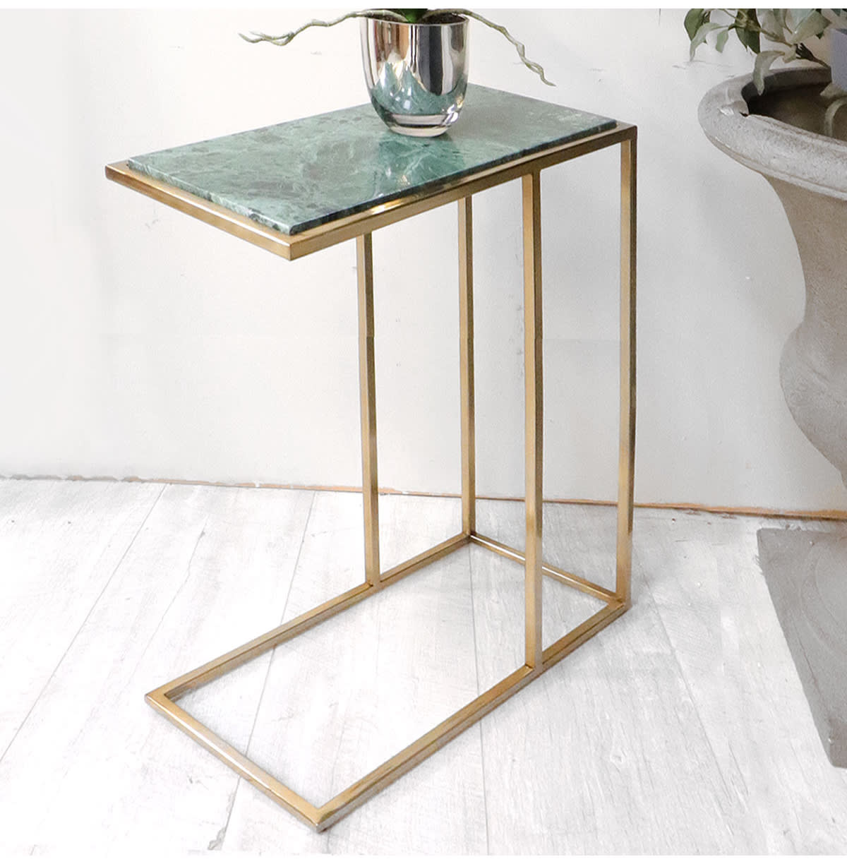 Gold with Green Marble Slim Side Table