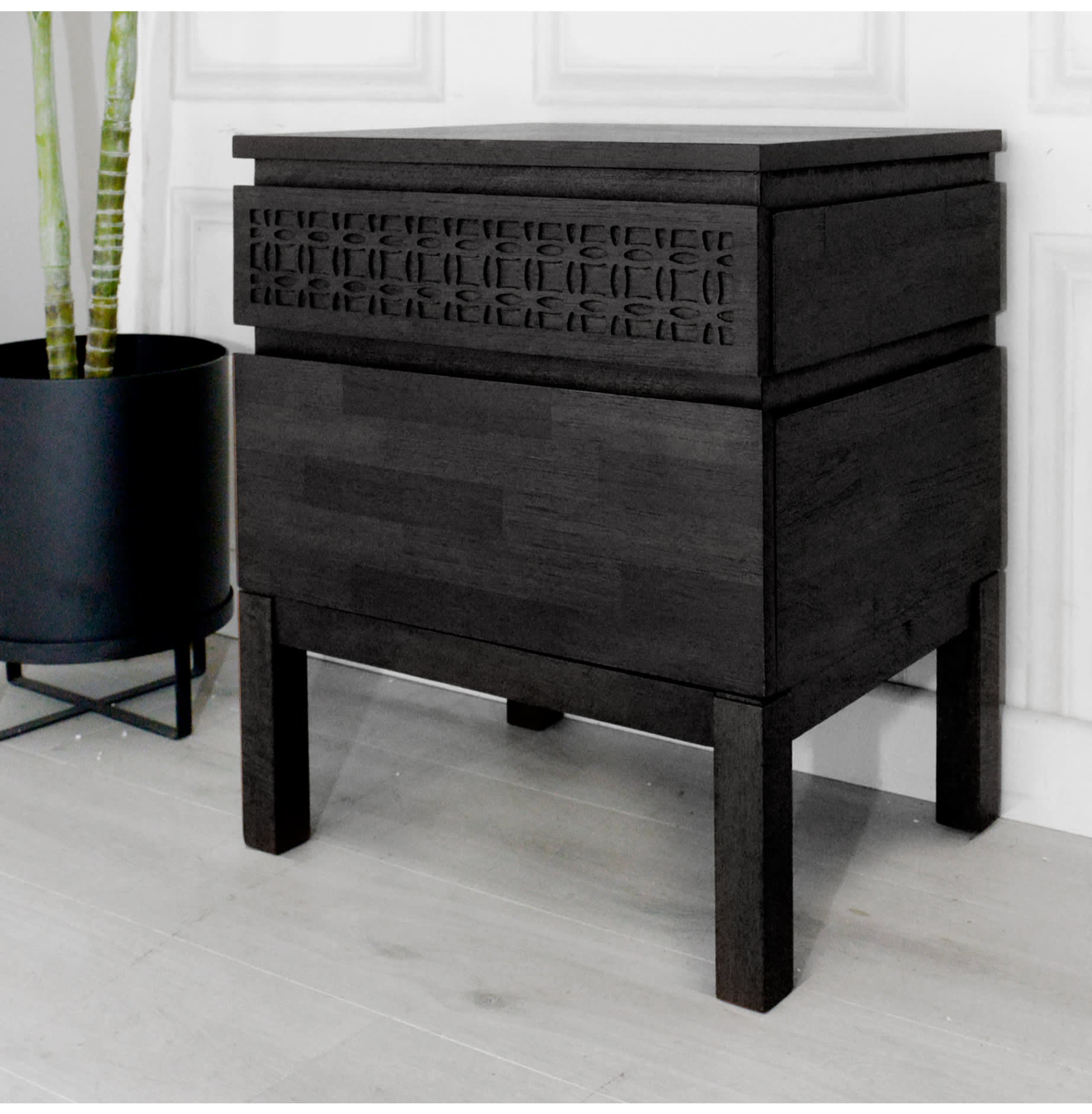 Boho Boutique Black 2 Drawer Bedside Table by Gallery Direct