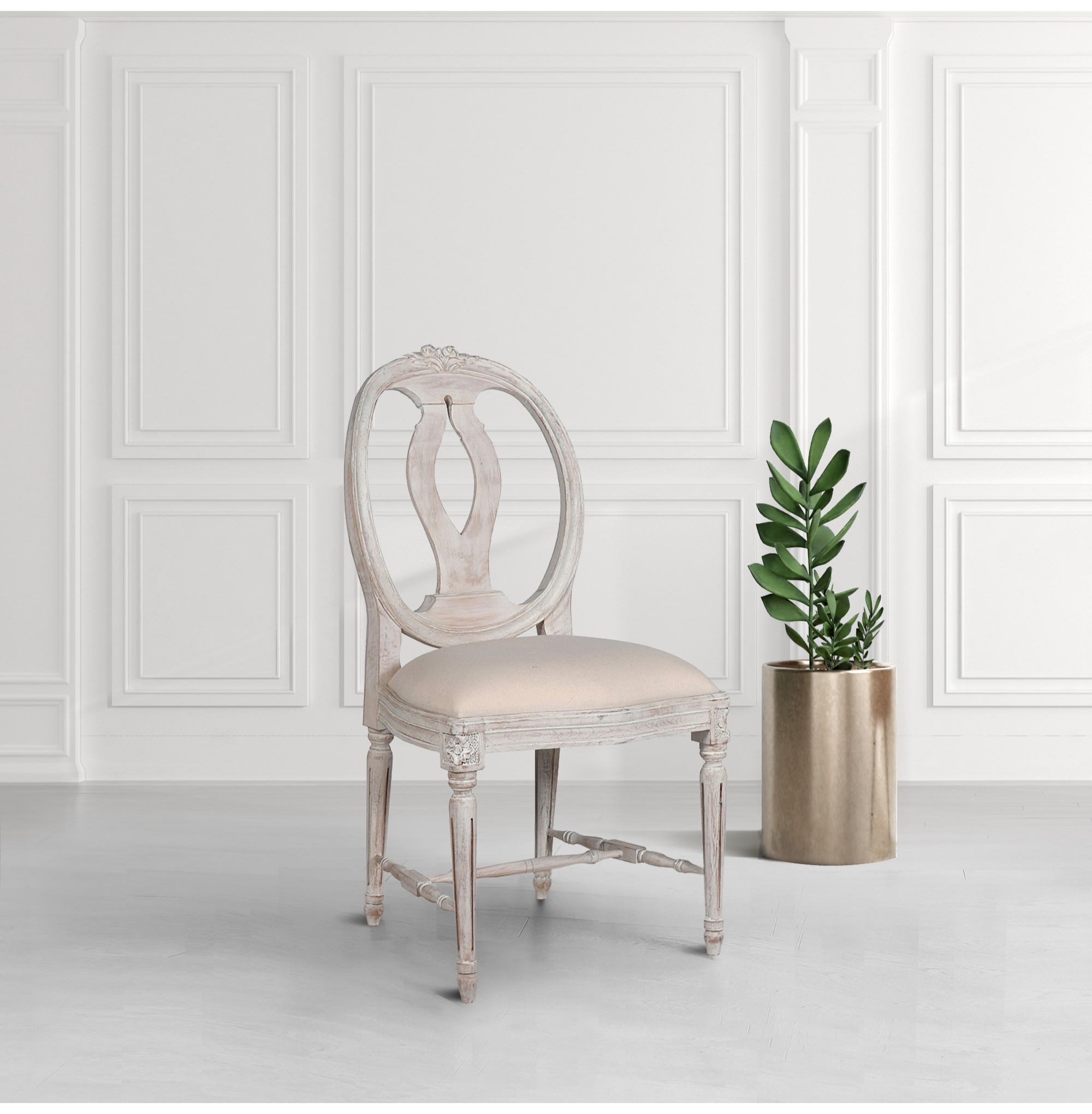 French Style Whitewashed Dining Chair