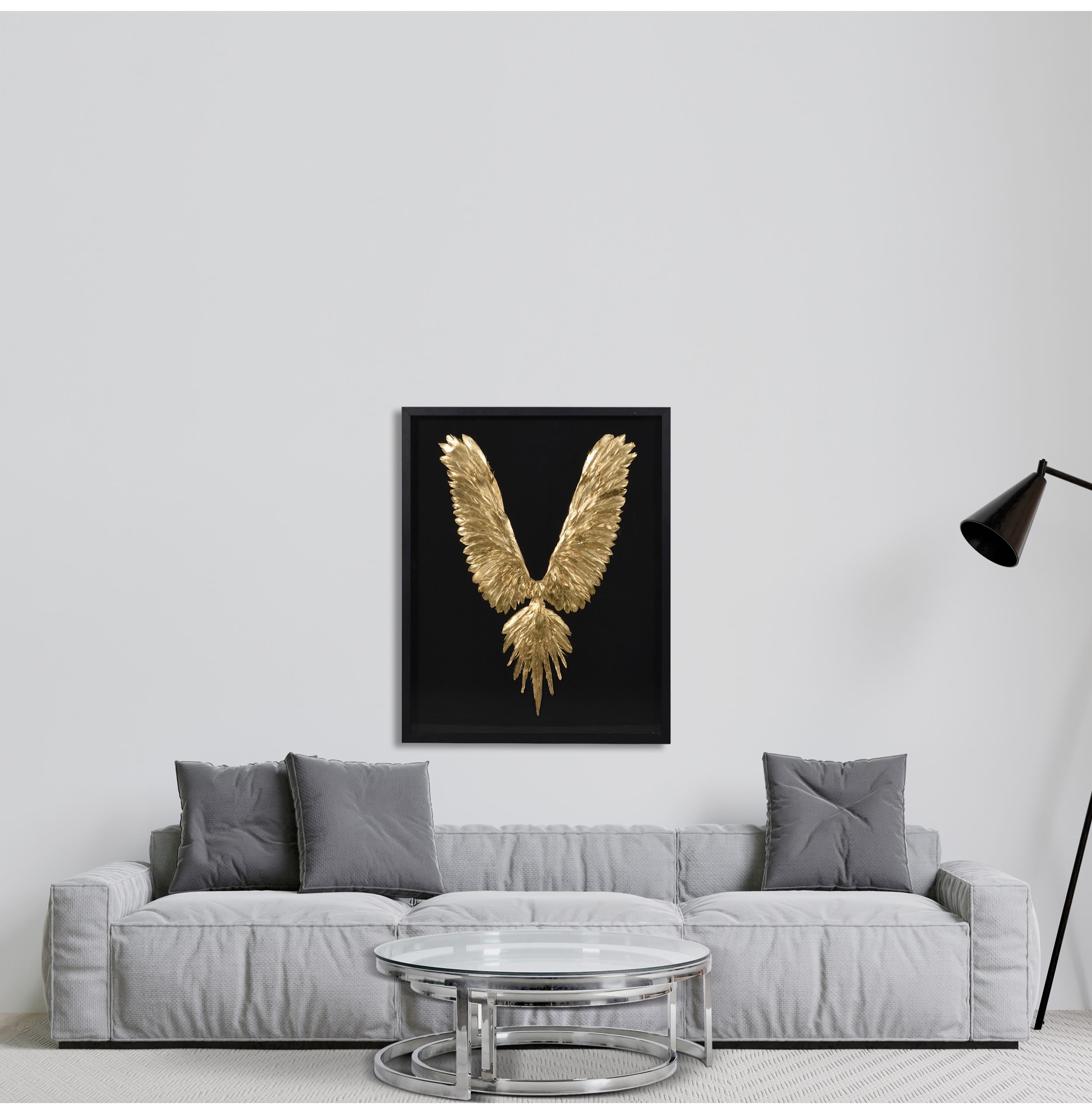 Gold Feathers in Flight Framed Wall Art