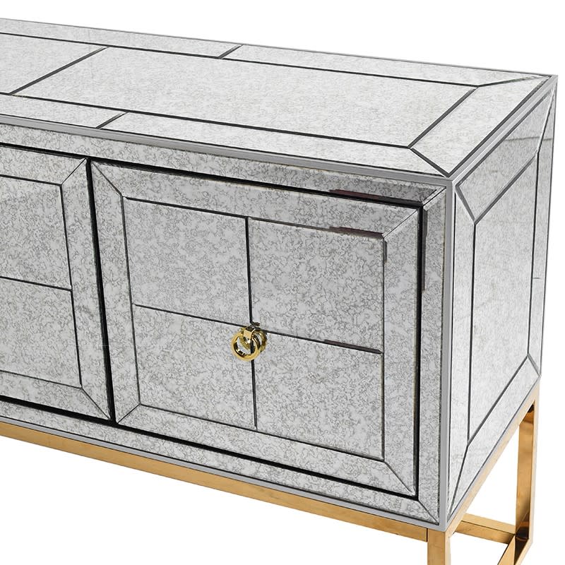 Antiqued Mirrored Glass with Gold Sideboard