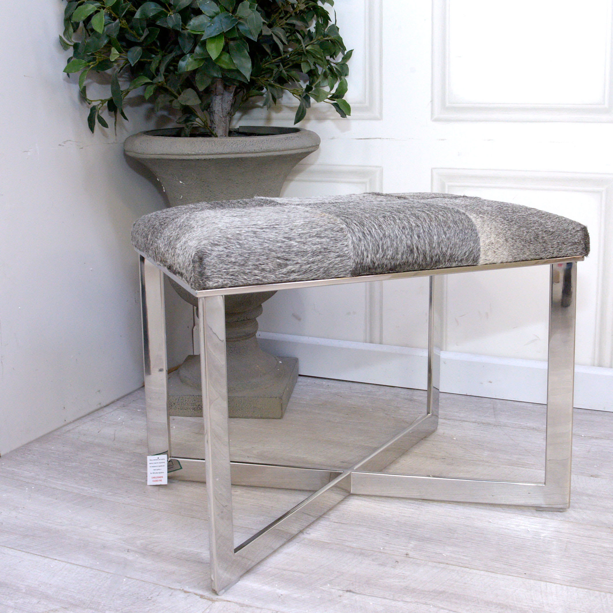Grey Leather Hide Stool