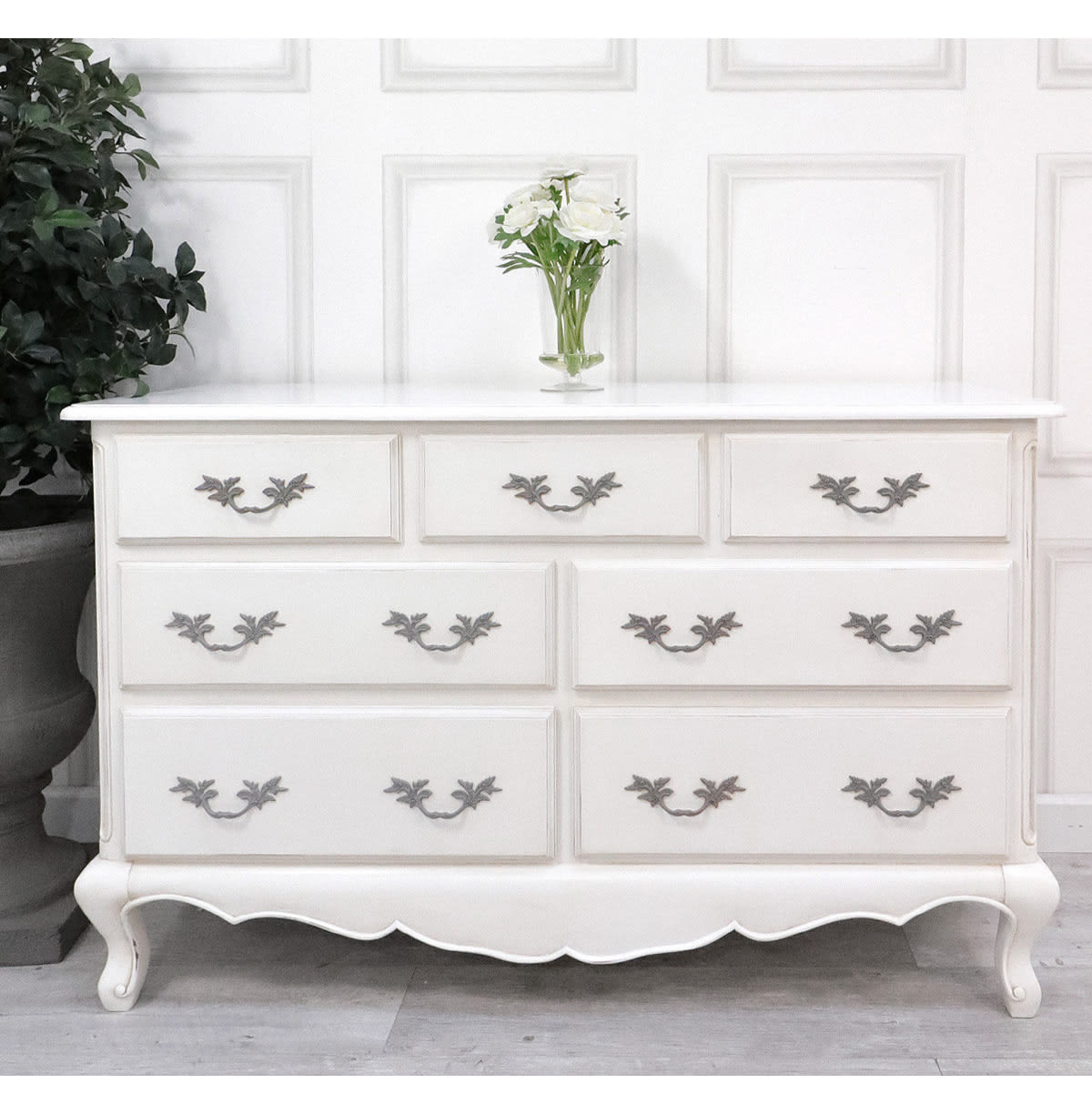 French Style White 7 Drawer Chest of Drawers