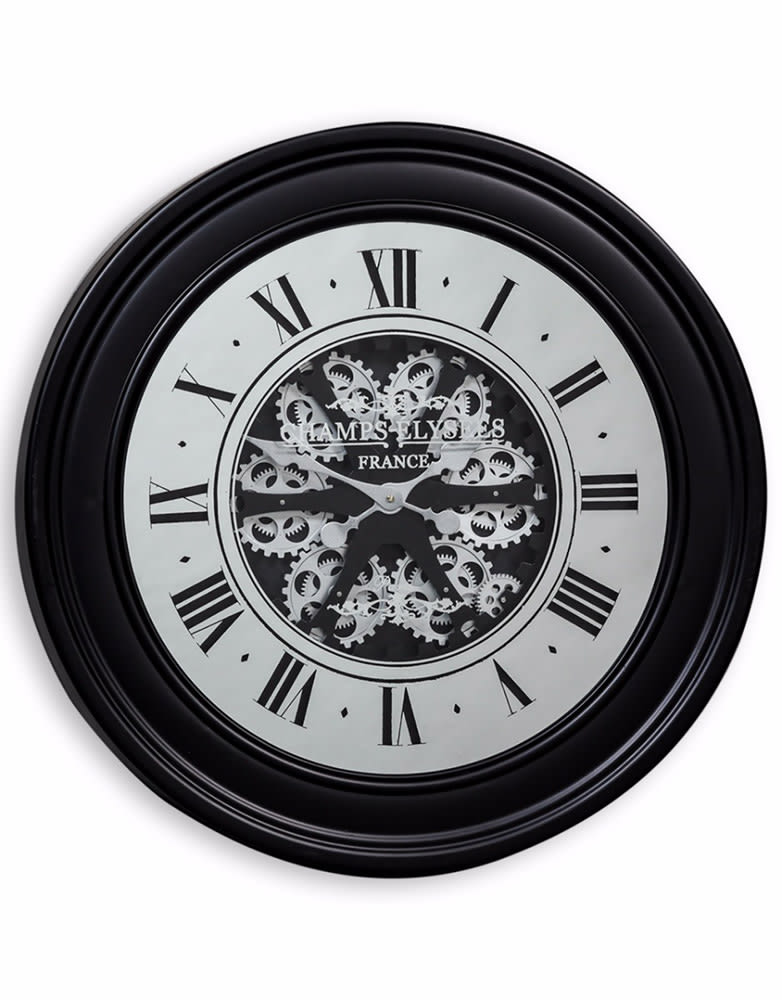 Black Mirrored and Moving Gears Wall Clock
