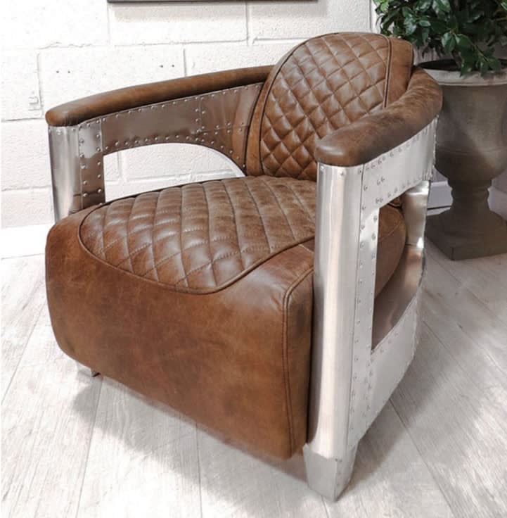 St James Tan Vintage Quilted Leather Shaped ArmChair