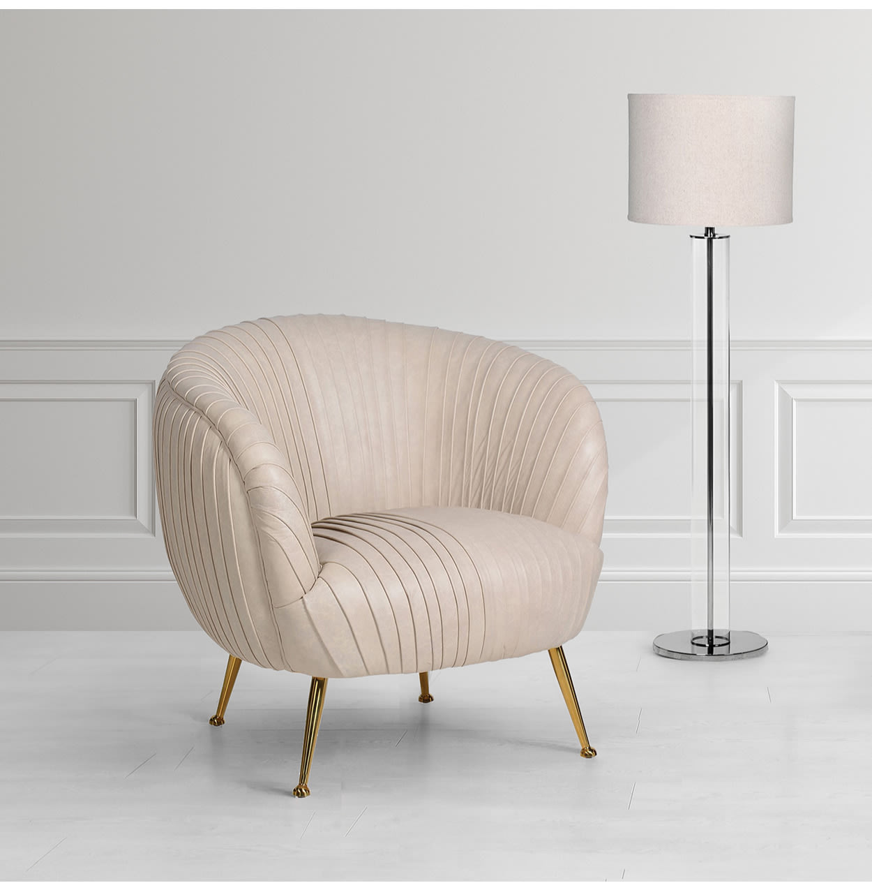 Cream Leather Pleated Armchair 