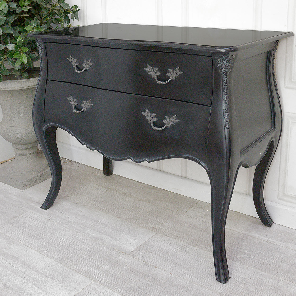 French Noir Black Marble Top Chest of Drawers (2 Available)