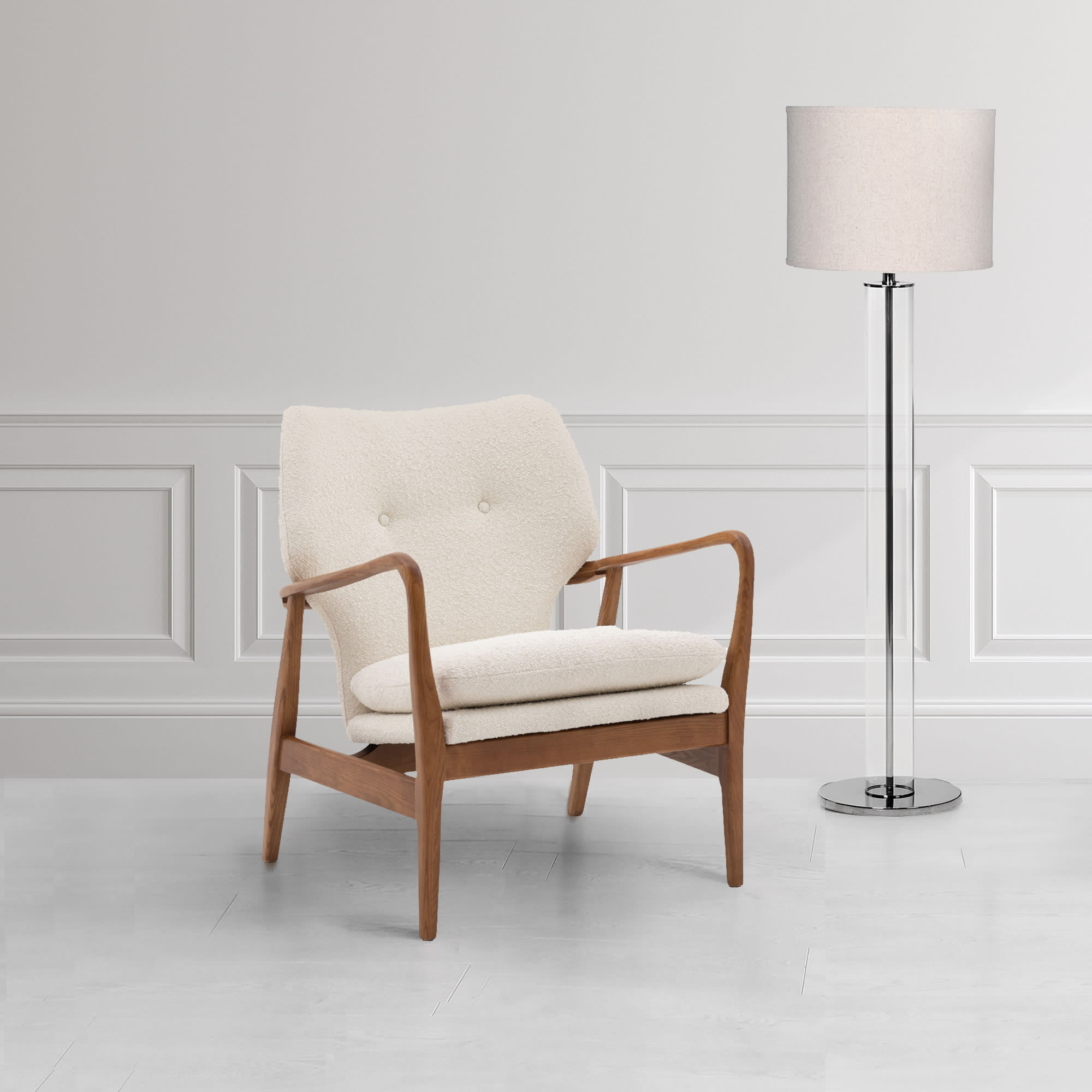 Hughes Cream Linen Armchair with Wooden Frame
