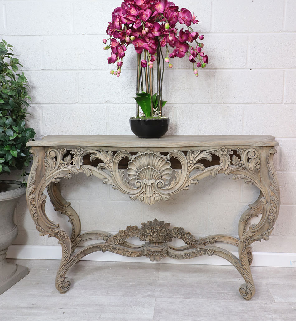 French Style Reclaimed Carved Hall Table