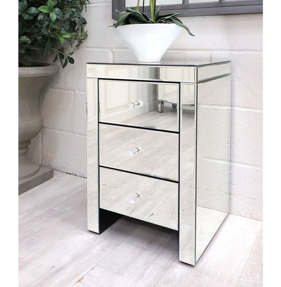 Georgia 3 Drawer Mirrored Bedside Table