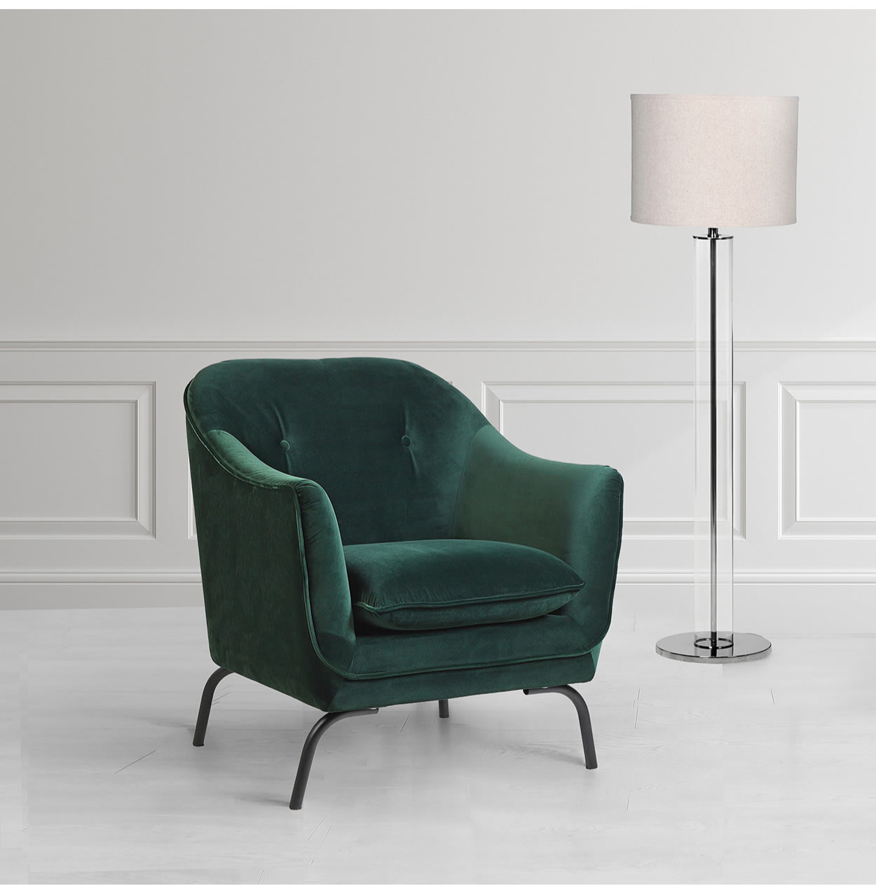 Green Velvet Curved Leg Armchair