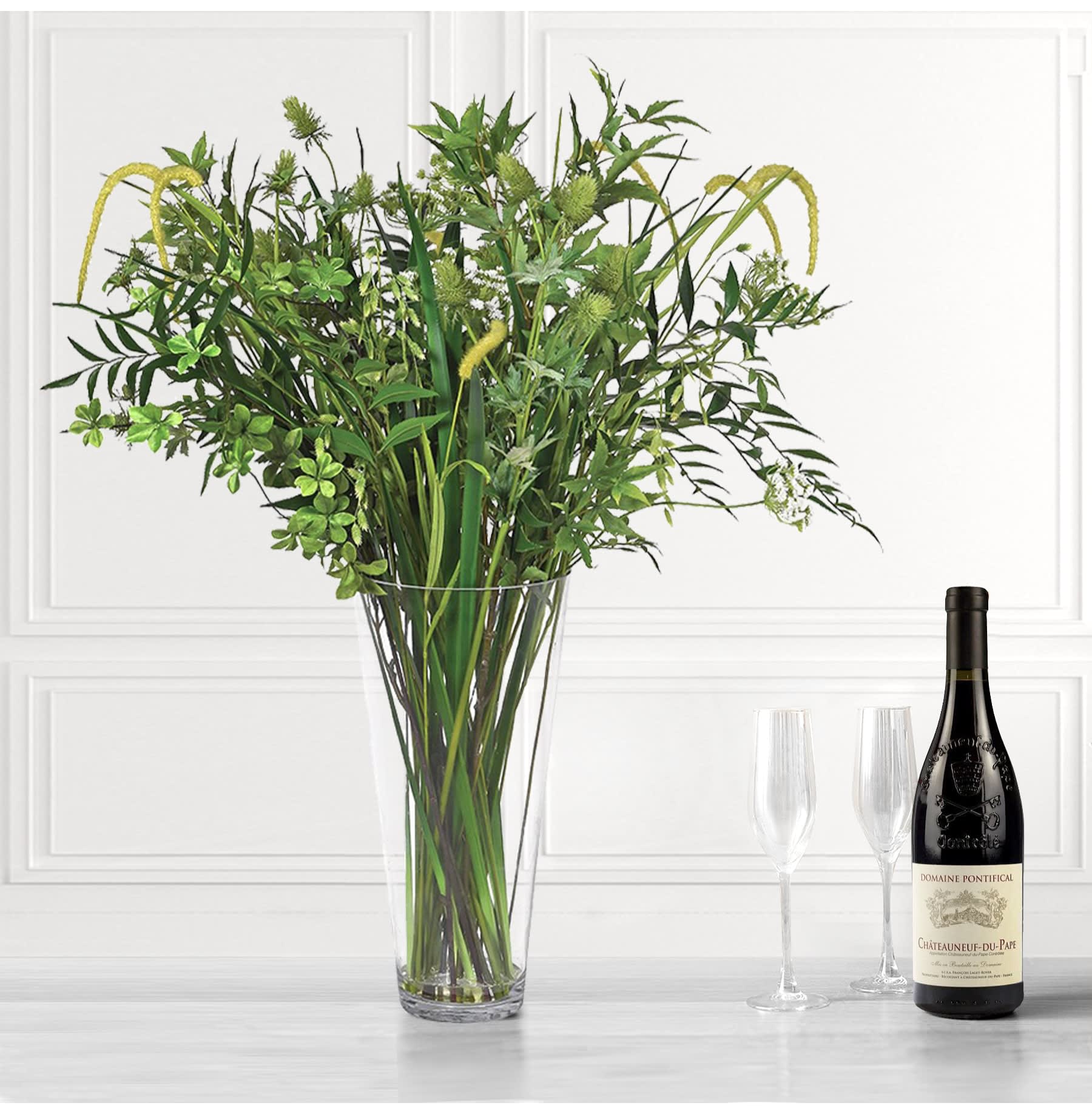 Faux Wild Greenery and Glass in Vase