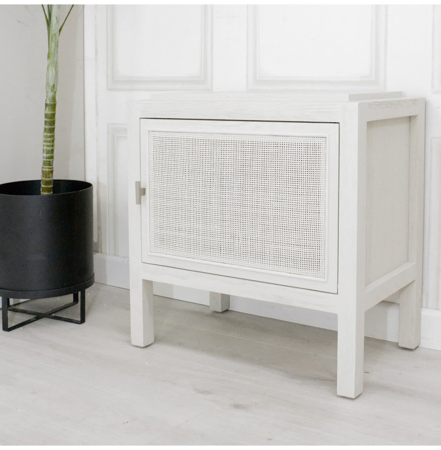 Rattan and White Wash Bedside Cabinet