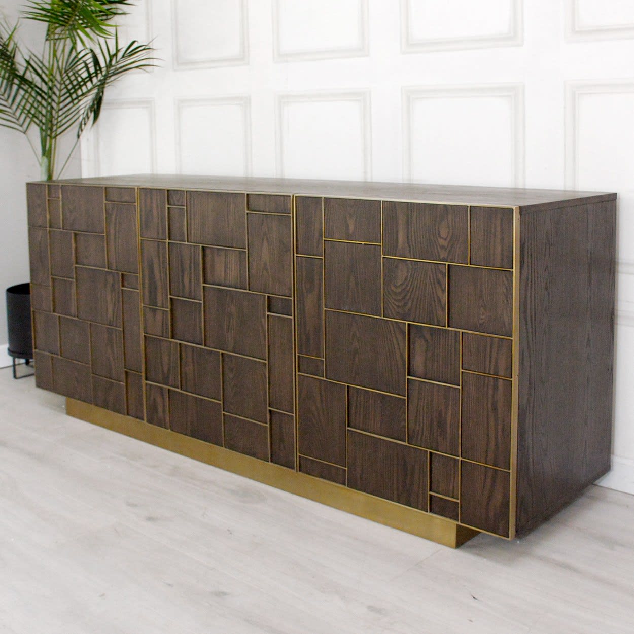 Brown Wooden Large Sideboard with Gold Accents