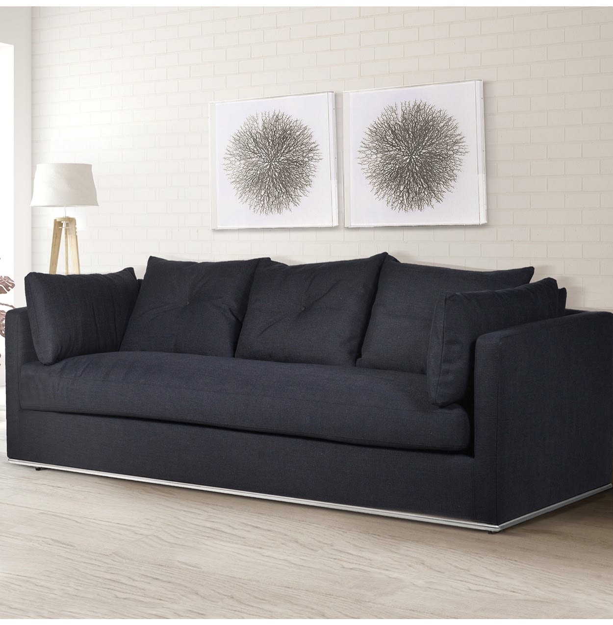 Black Polyester Fabric 3 Seater Sofa