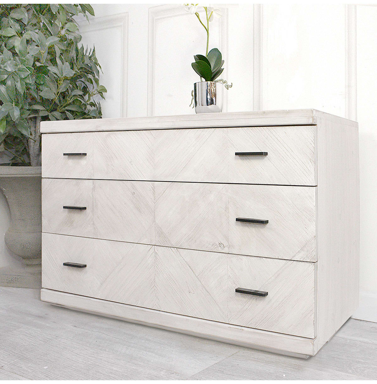 Herringbone Design Parquet Low Chest of Drawers