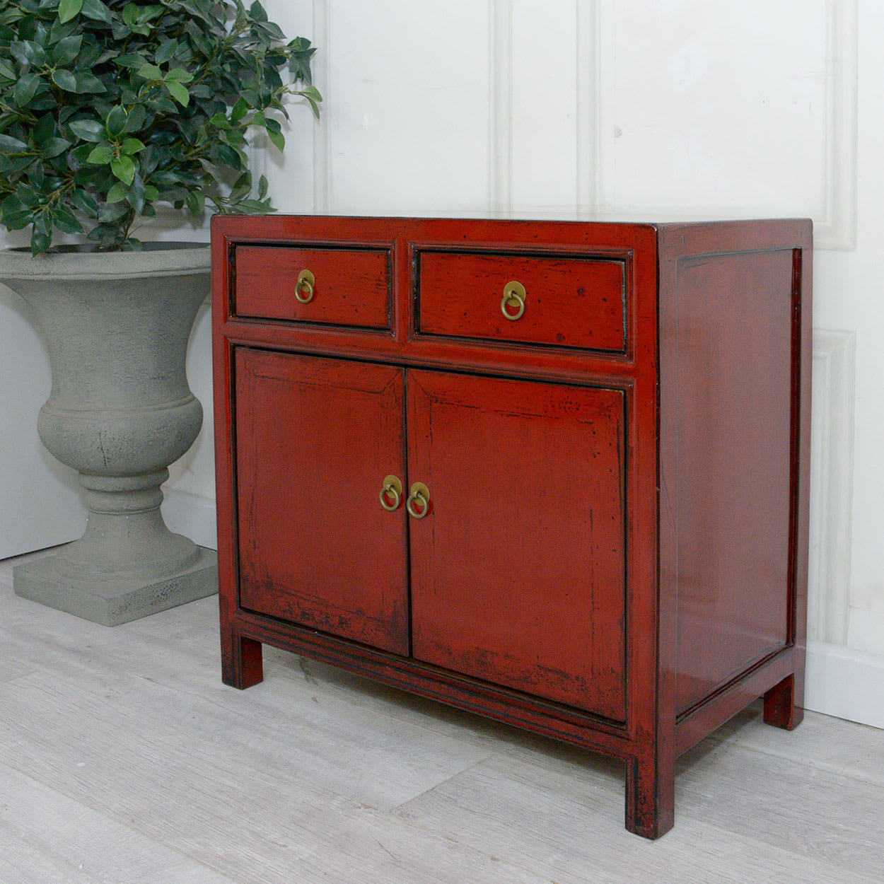 Oriental Style Red Bedside Cabinet