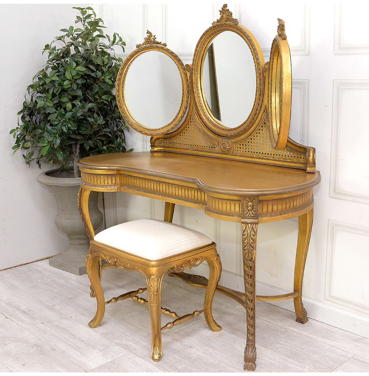 French Style Gold Dressing Table and Stool Set