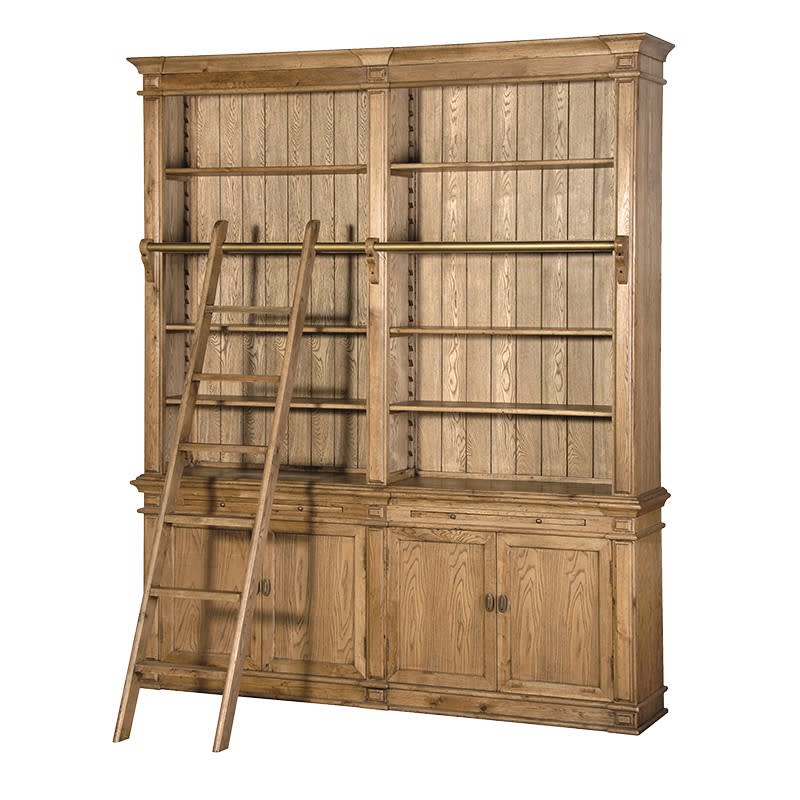 Antiqued Oak Bookcase with Ladder
