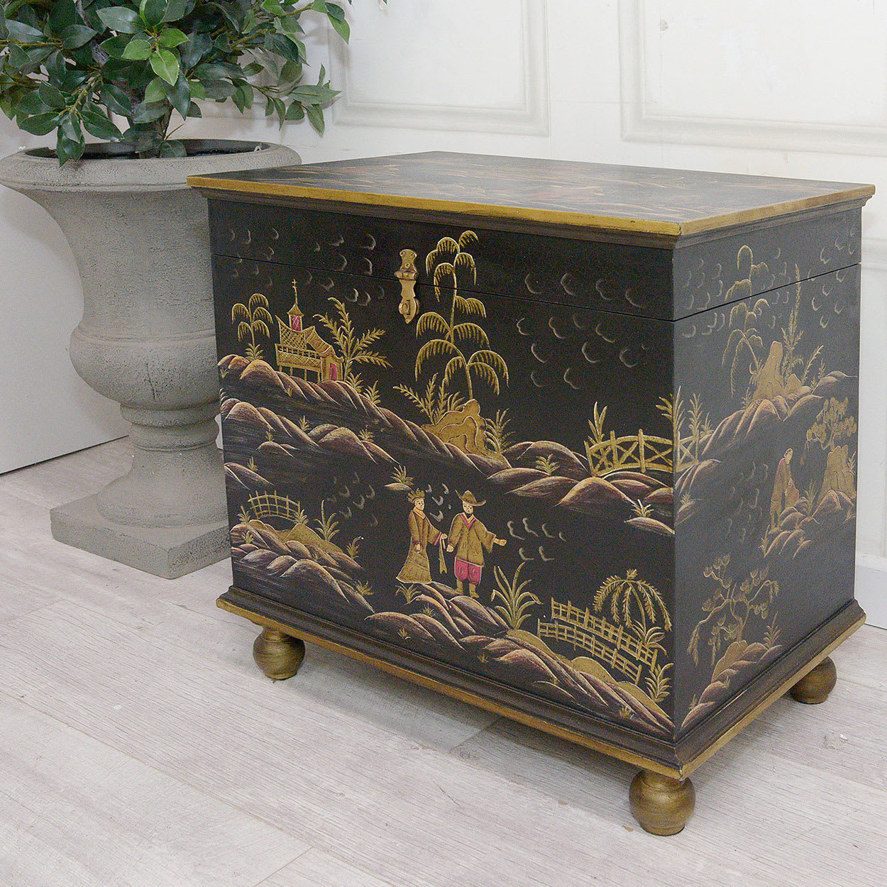 Oriental Style Black Painted Storage Box