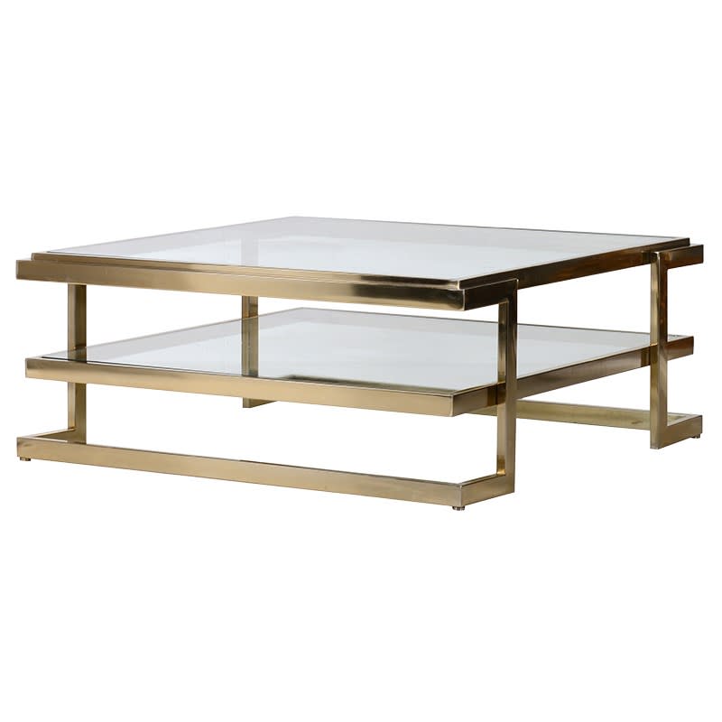 Sloane Gold and Glass Coffee Table with Shelf