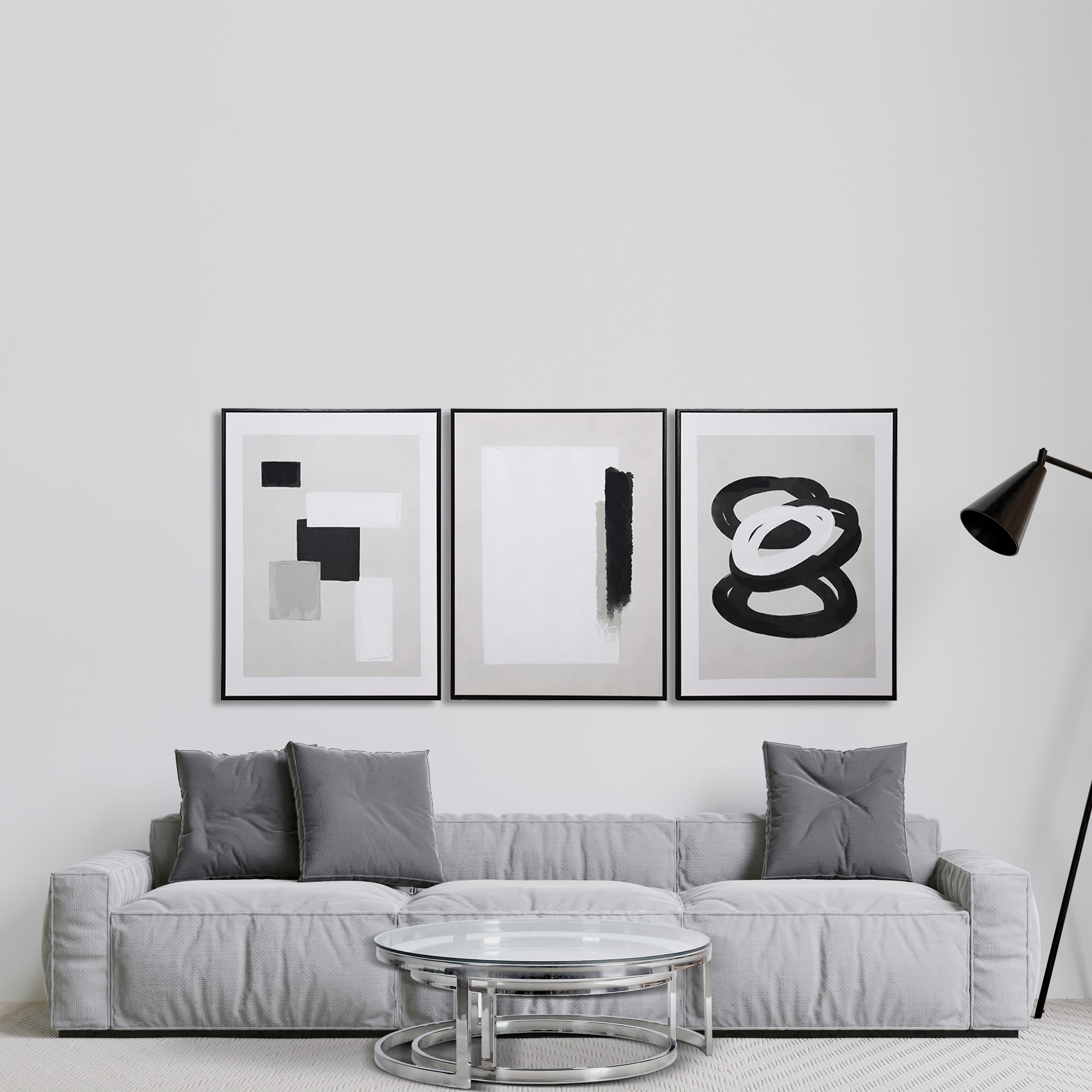 Set of 3 Monochrome Abstract Wall Art