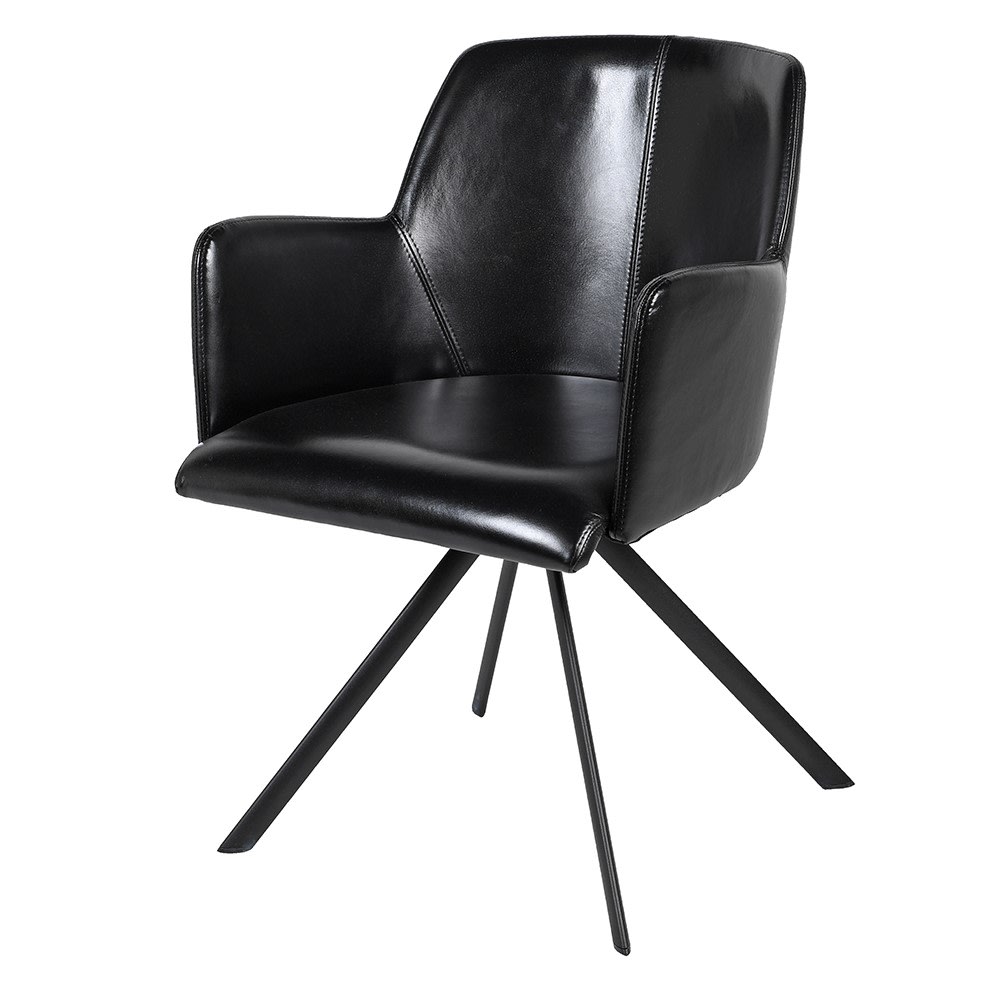 Hughe Black Leather Swivel Chair