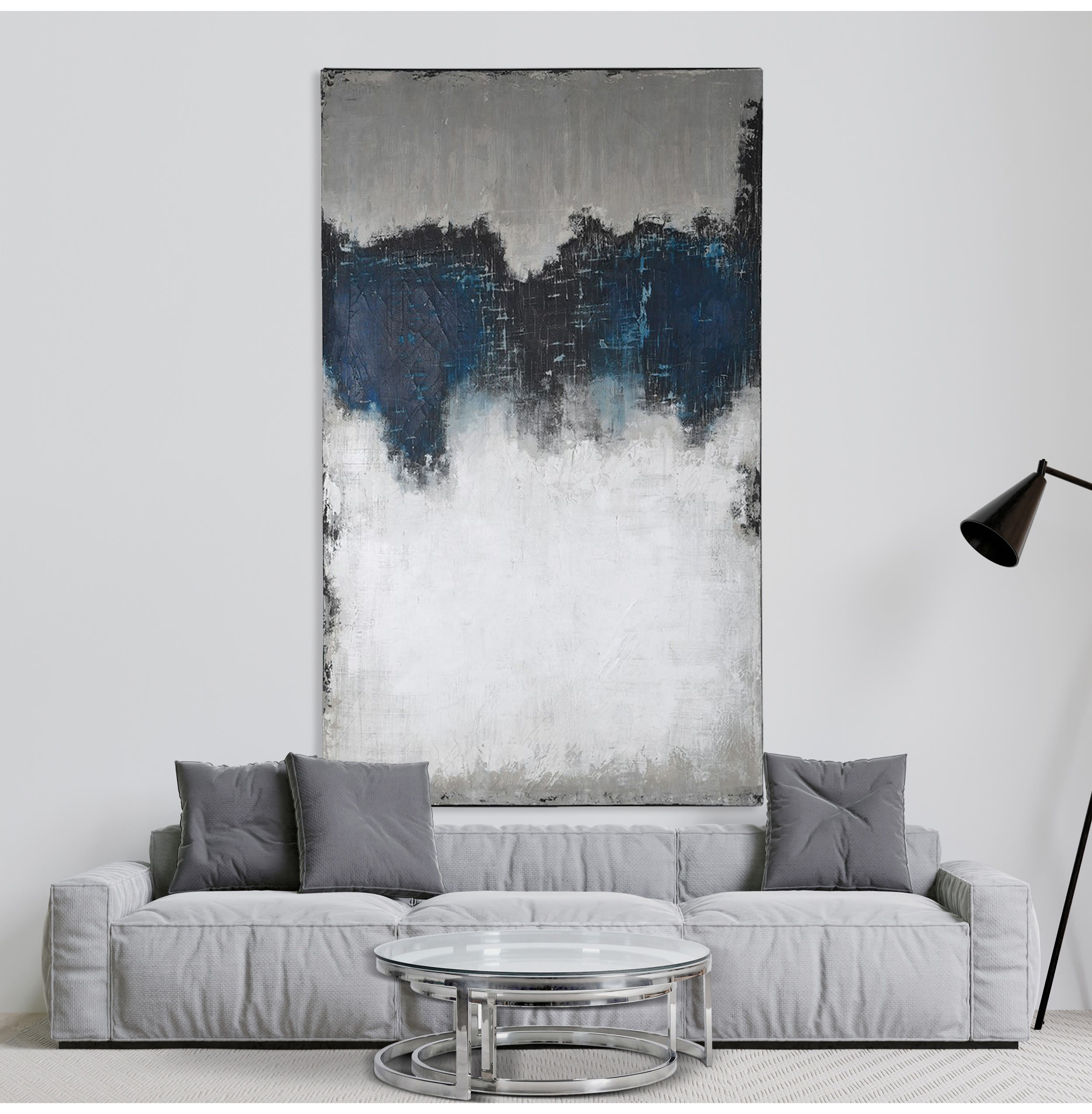 Abstract Blue & White Oil Large Wall Art