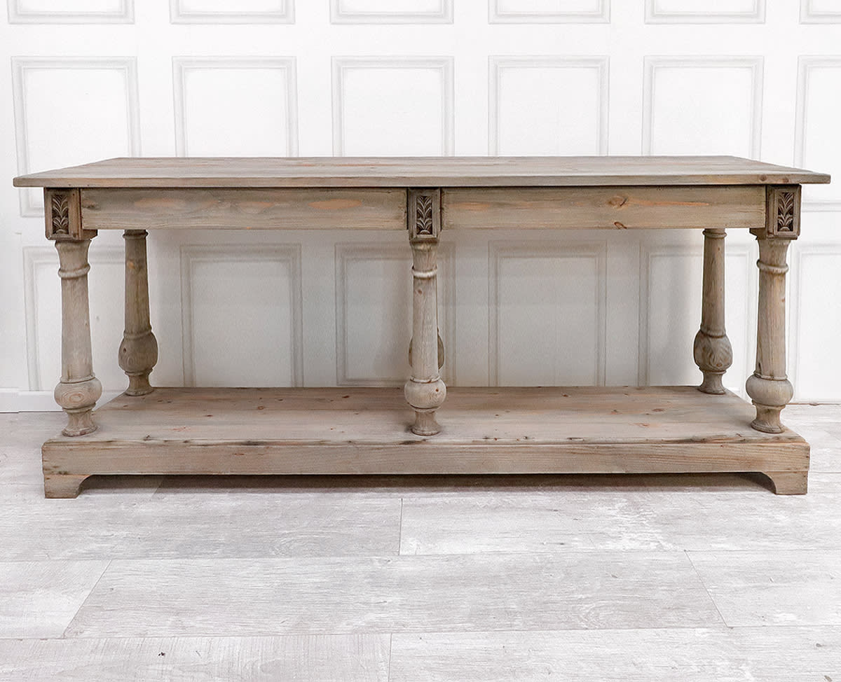 French Style Reclaimed Long Hall Console Table with Drawers