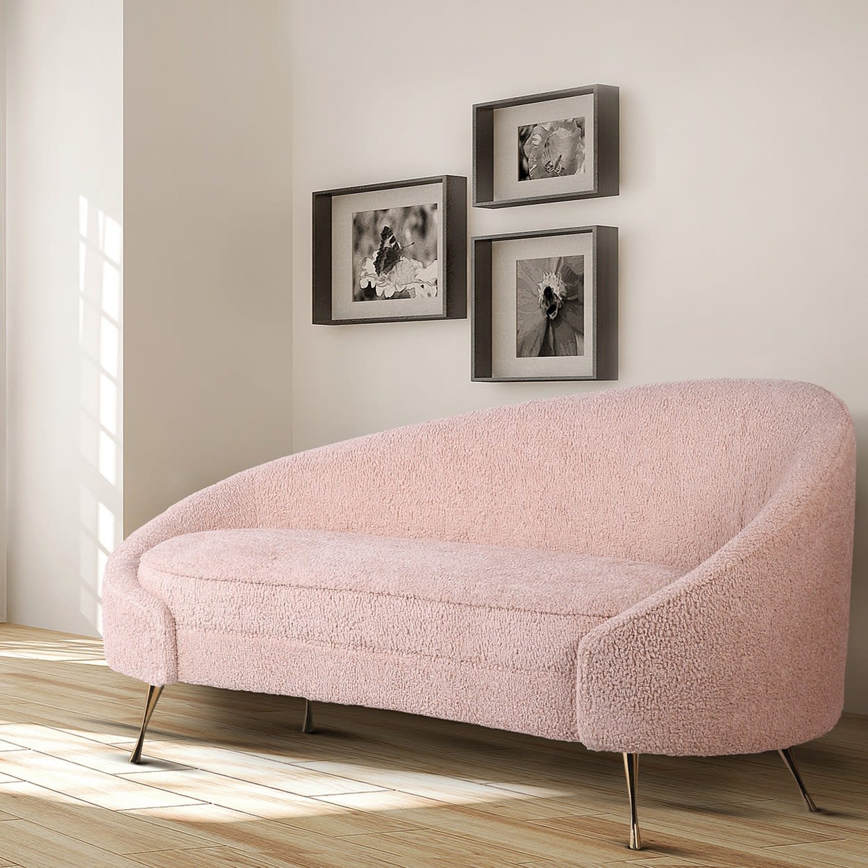 Caledonian Blush Pink Boucle Curved 2 Seater Sofa