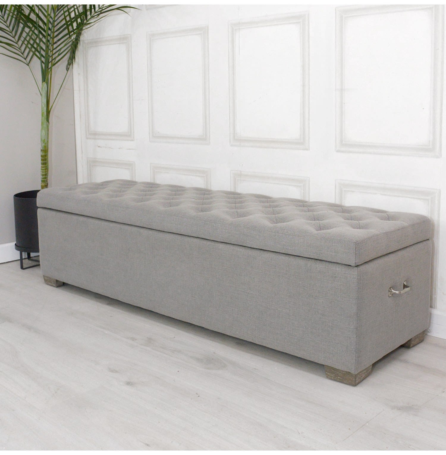 Grey Buttoned Long Storage Box