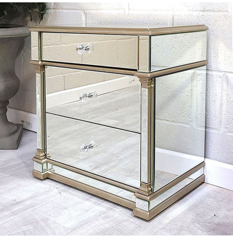 Venetian Mirrored Column Bedside Brushed Gold 