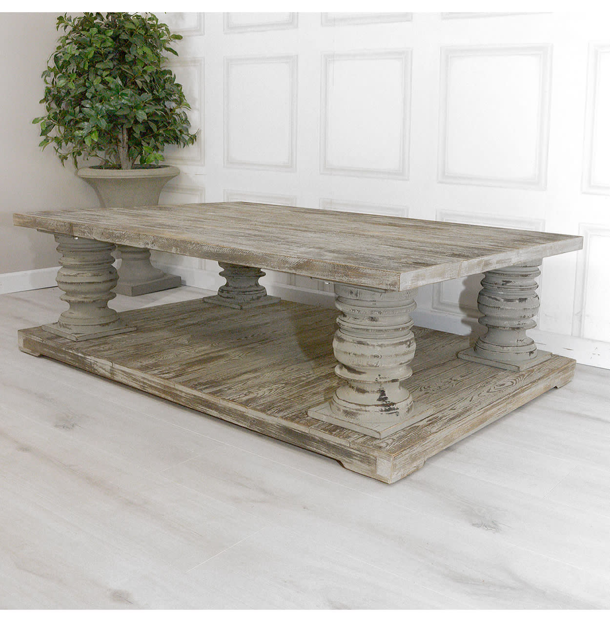 Distressed Column Leg Coffee Table