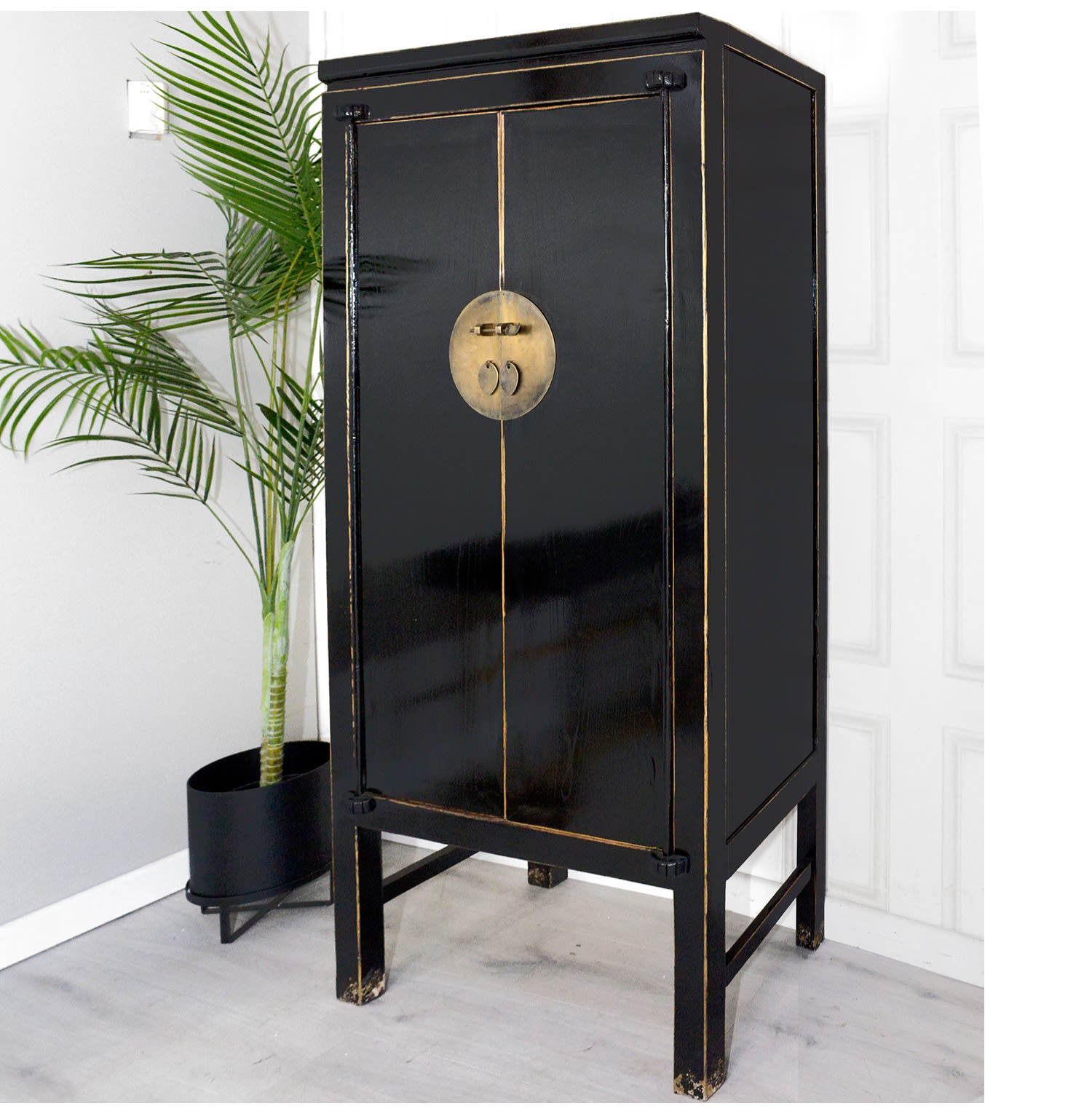 Oriental Style Black Tall Cabinet