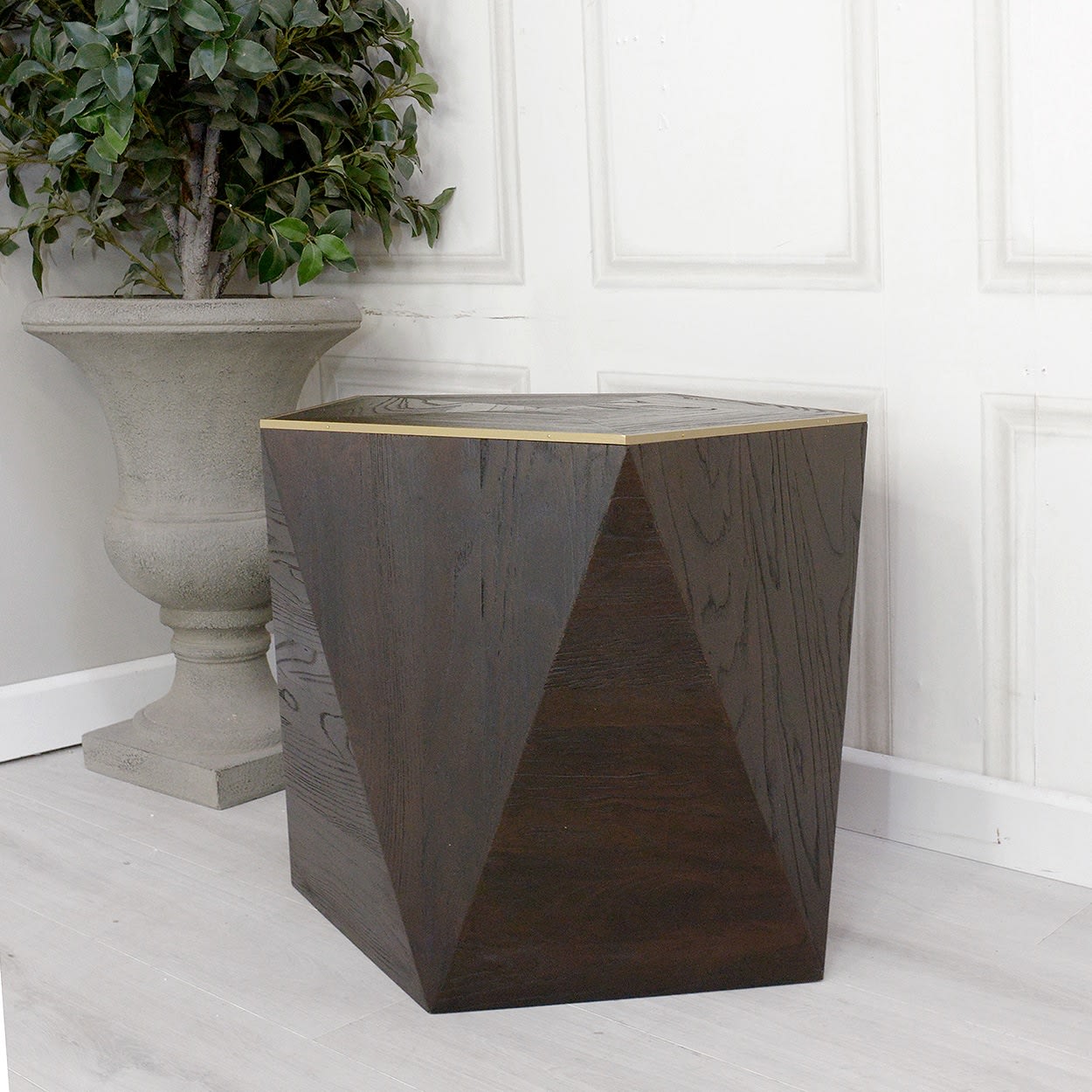 Gold Edge Hexagon Dark Wood Lamp Table