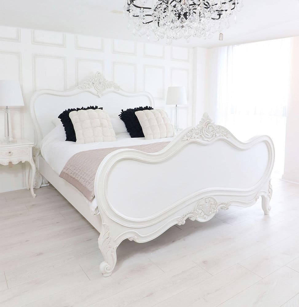 French Style White Complete Panel Bed