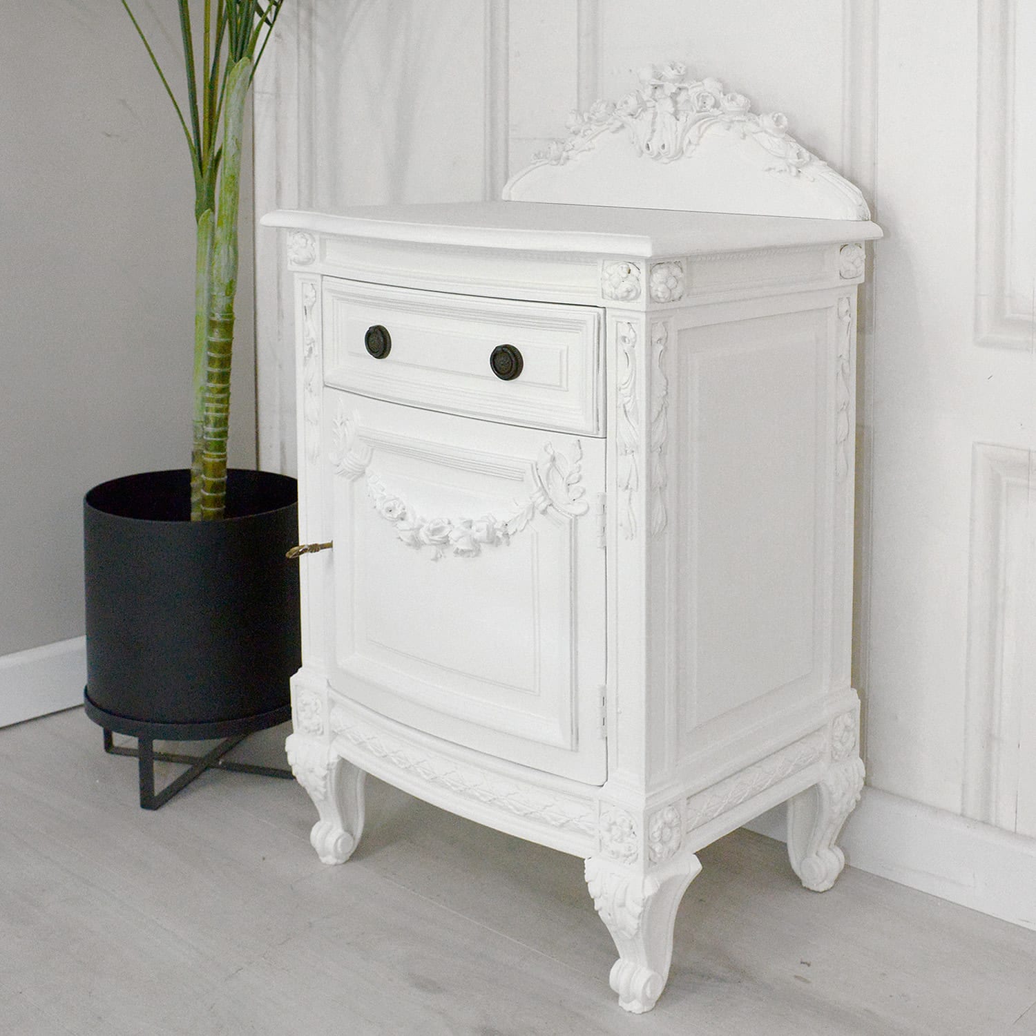 French Style Classic White Bedside Table (2 Available)