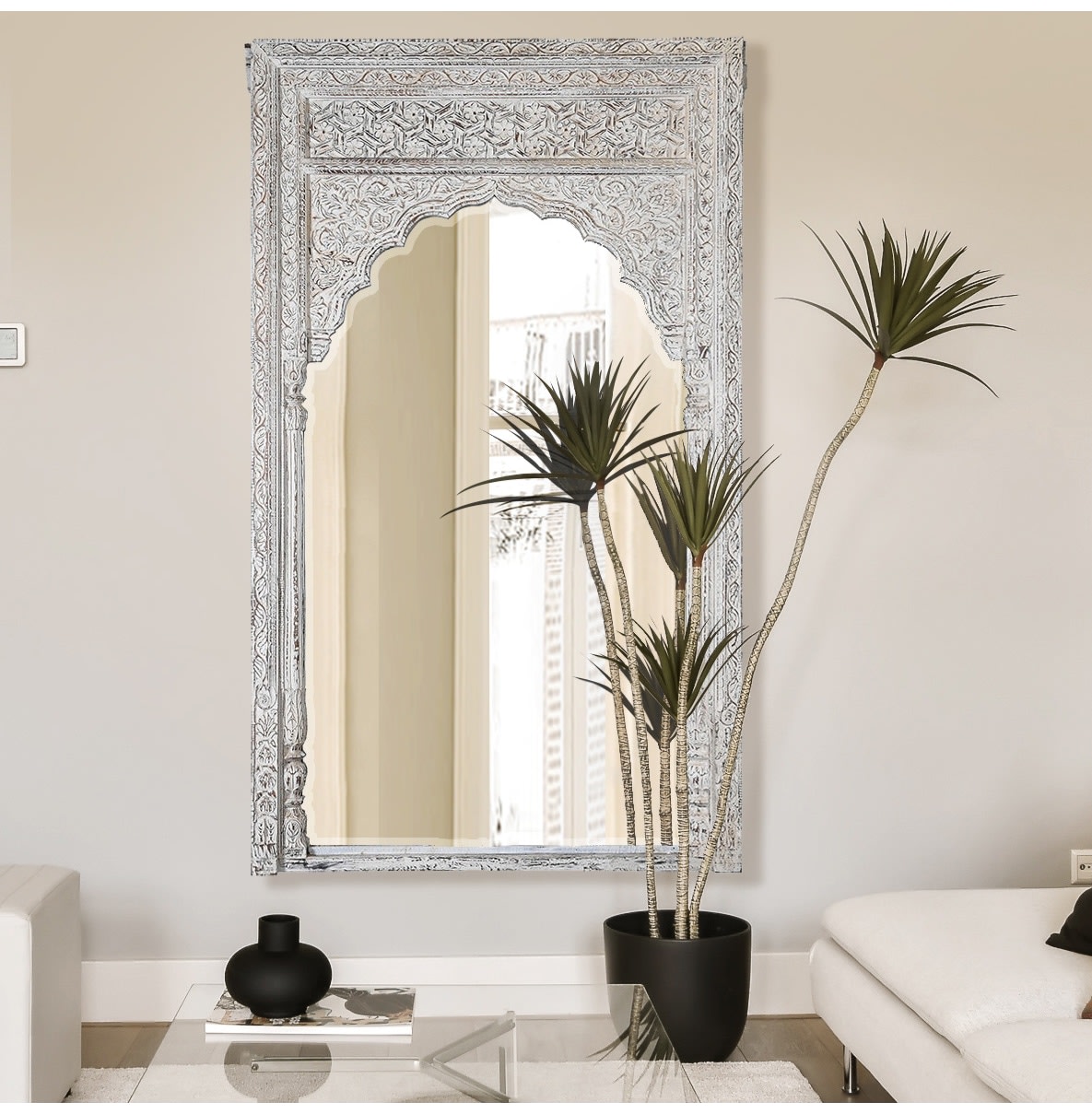 Antique White Arch Wall Mirror