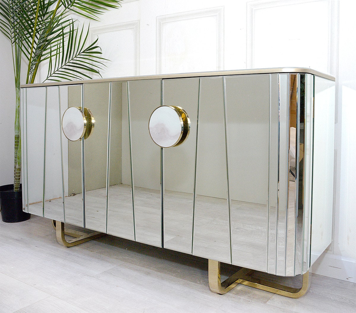 Panelled Mirrored Sideboard with Marble Effect Top