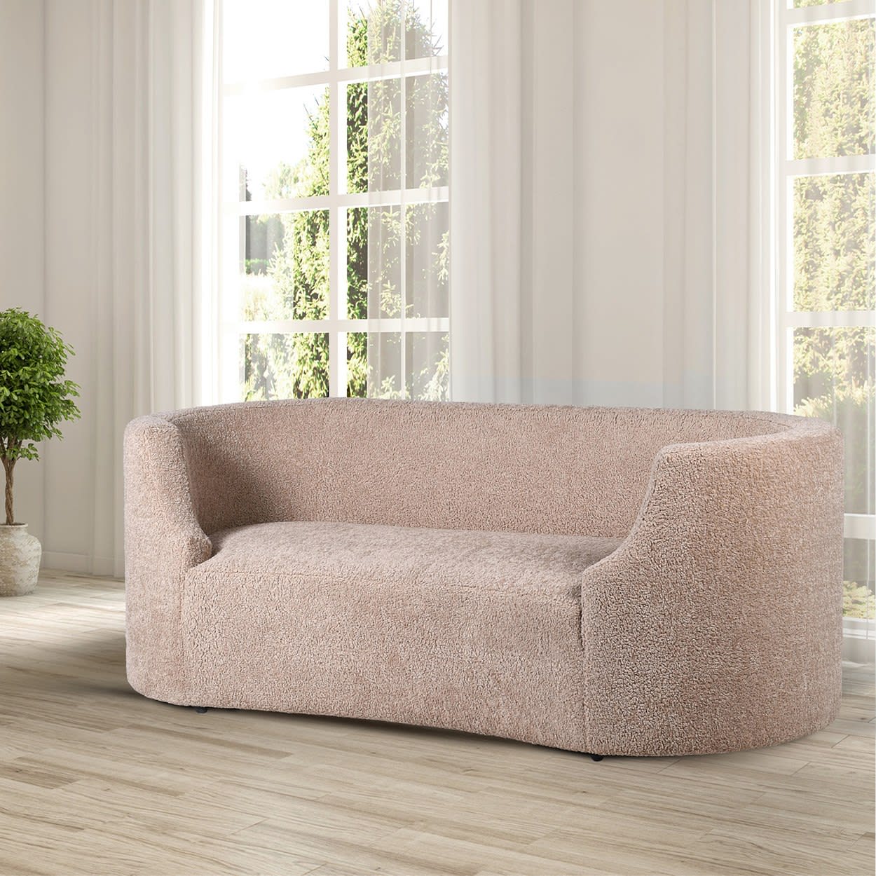 Wrenley Taupe Boucle Curved Sofa