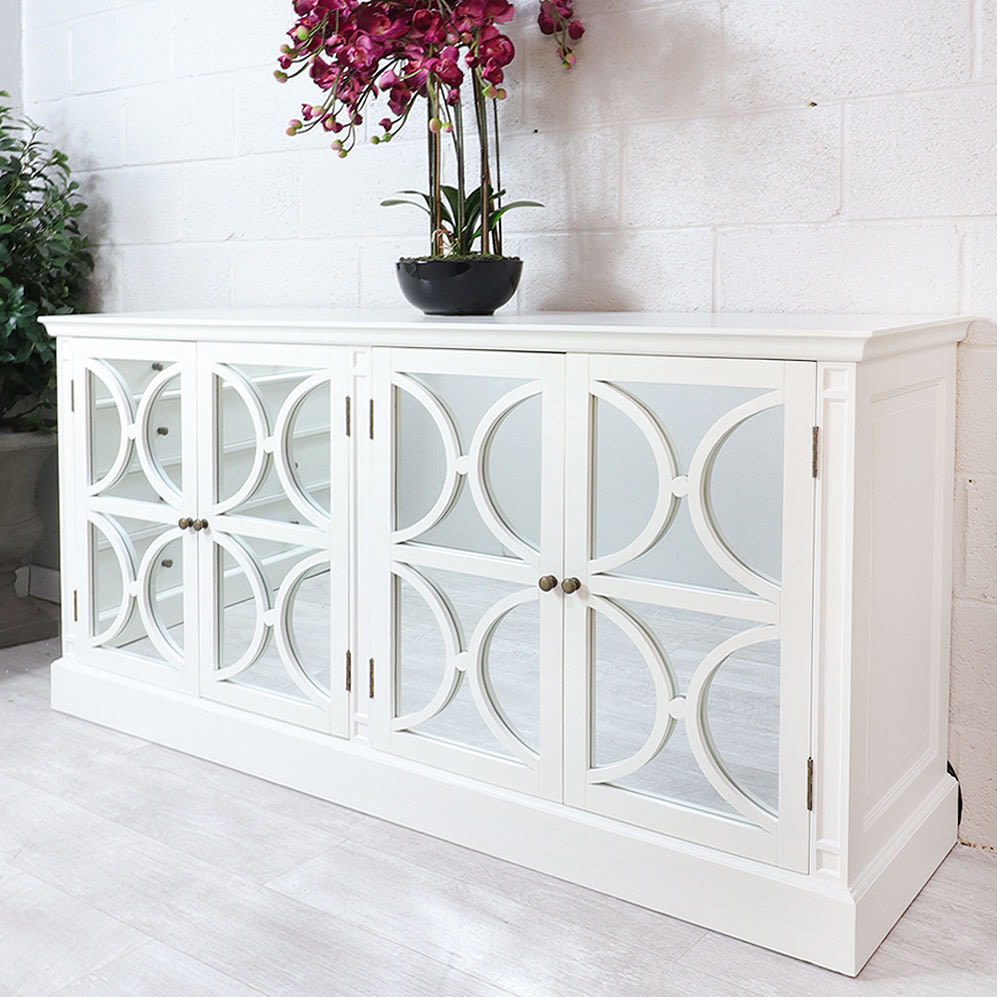 Portobello White Mirrored Sideboard 4 Door (2 Available)