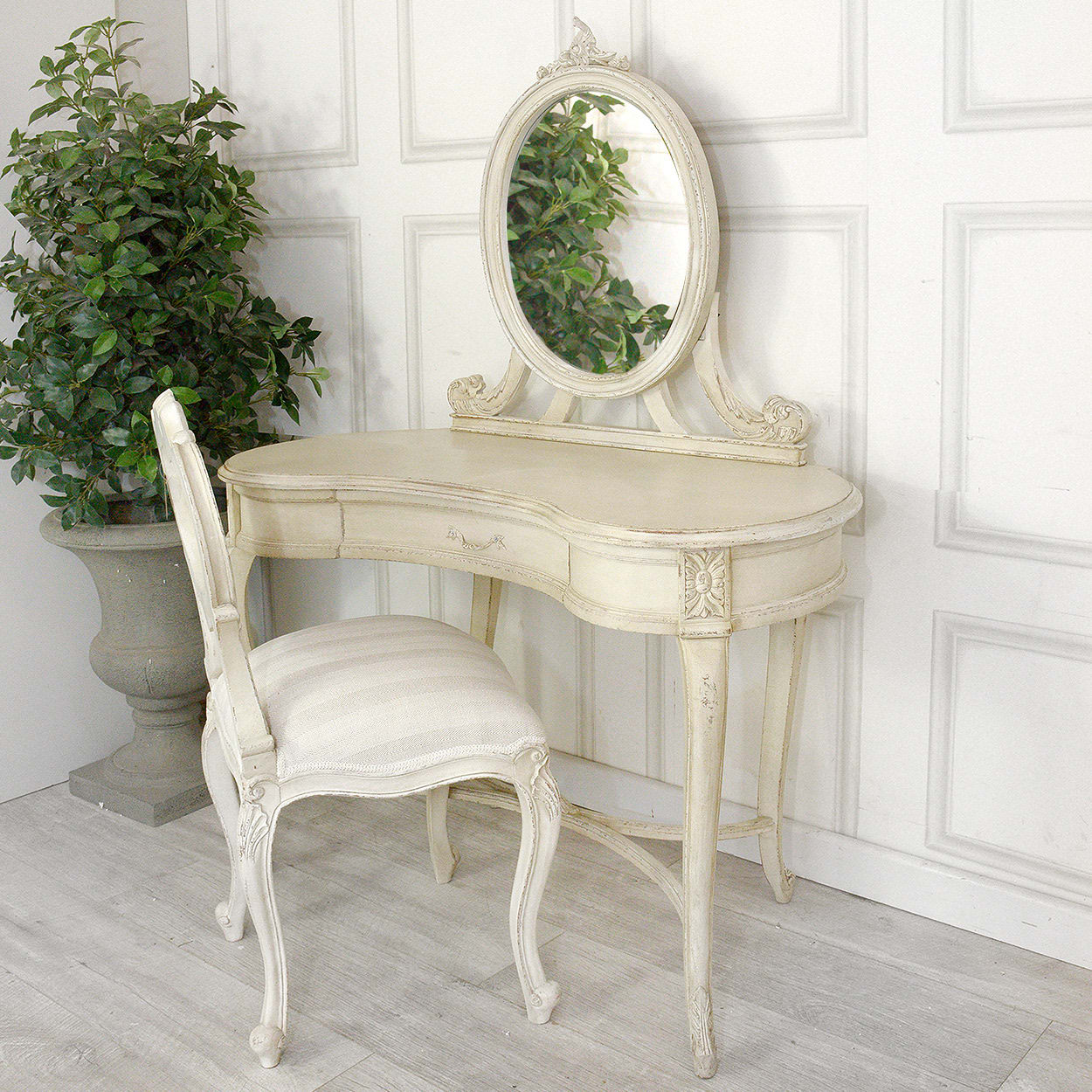 French Style Ivory Dressing Table and Chair Set