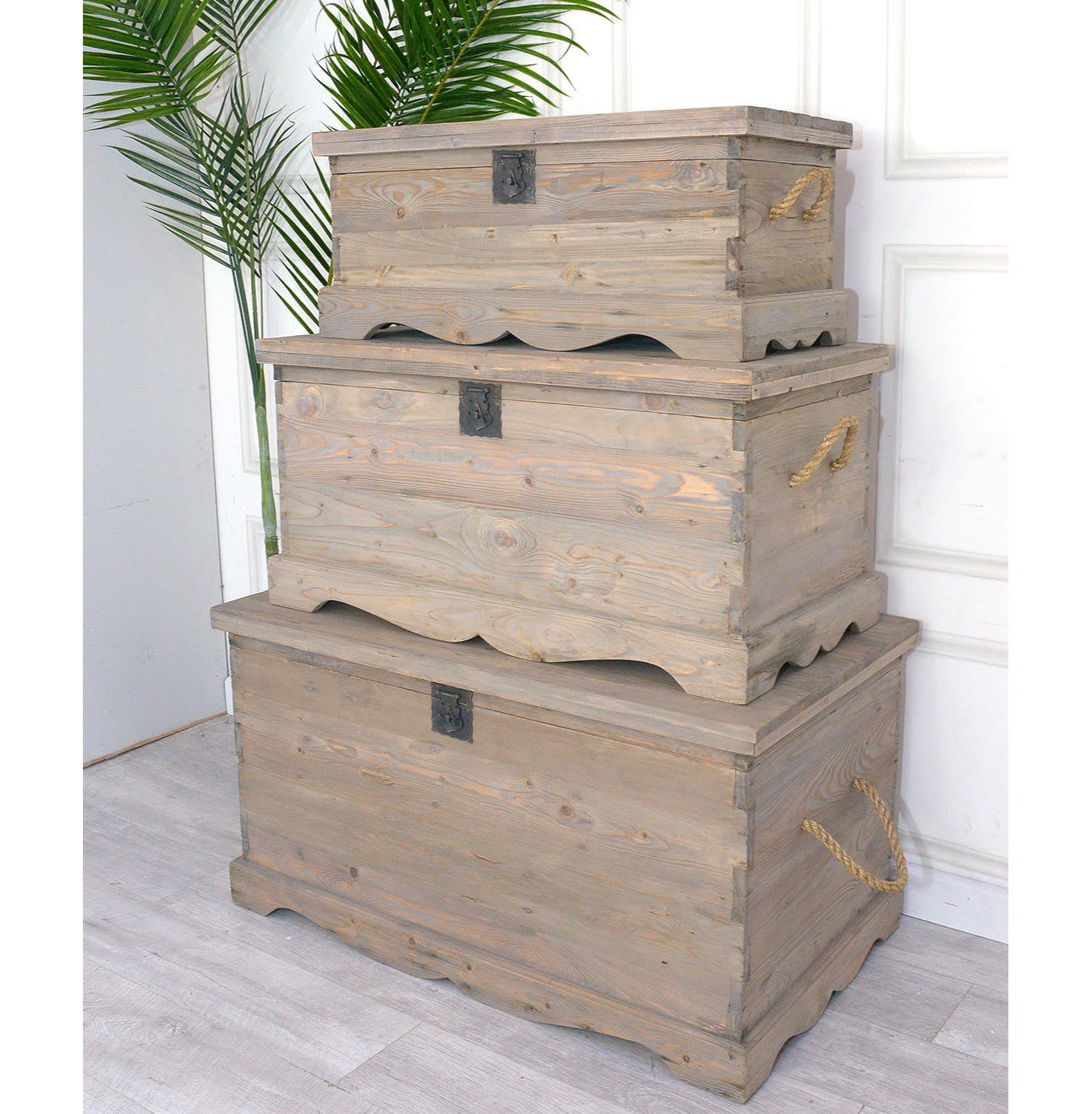 French Style Reclaimed Set of 3 Trunks