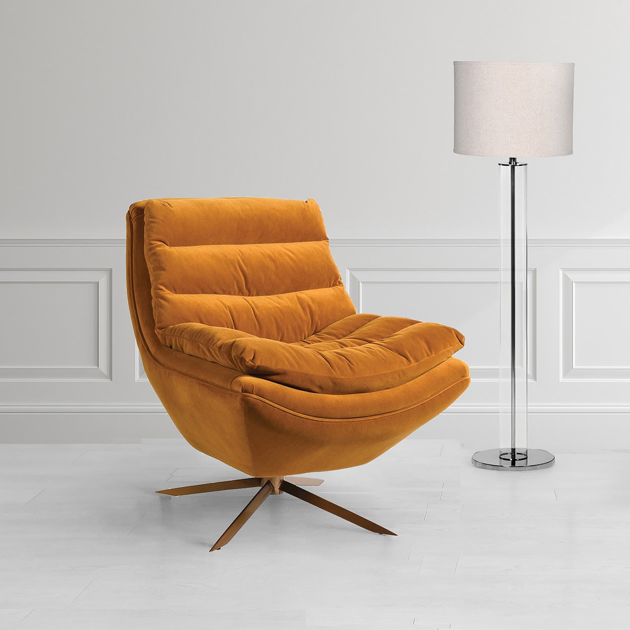 Yellow Ochre Velvet Upholstered Swivel Chair