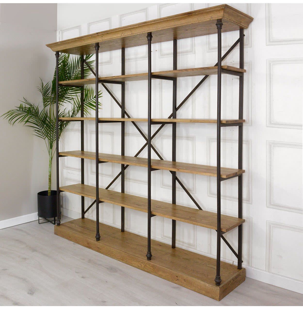 Oak and Iron Open Bookcase